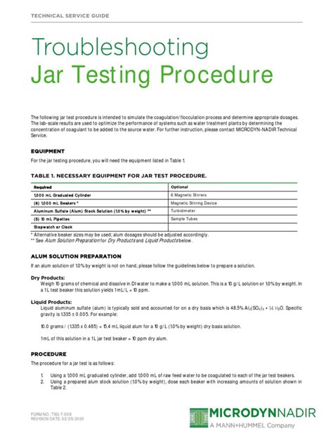 jar testing procedure pdf